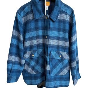 Ruby Rd Womens Blue Plaid Button Shirt Jacket Size XL Layers Utility Outdoors